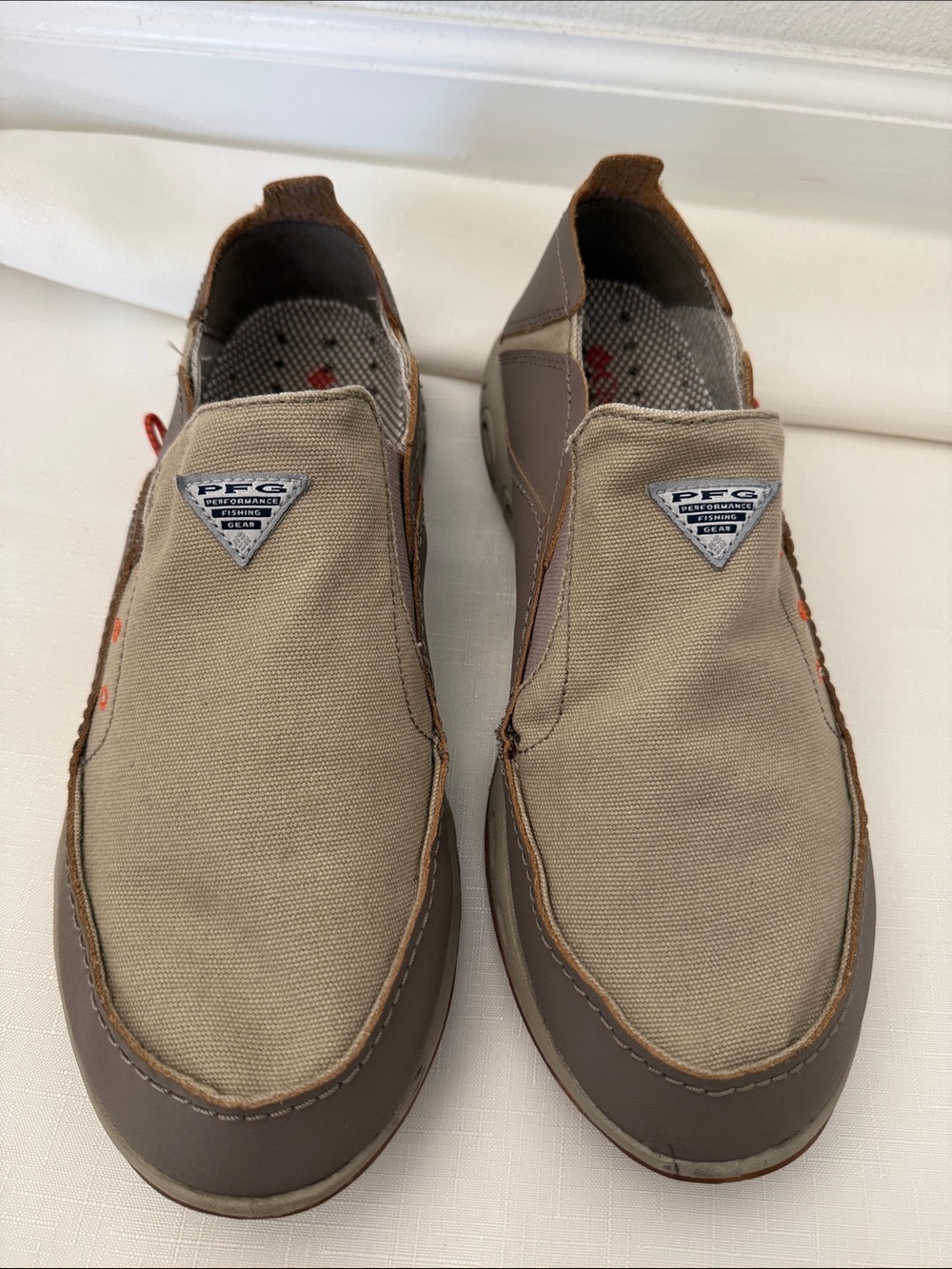 Columbia PFG Slip-On Loafers in Beige and Brown
